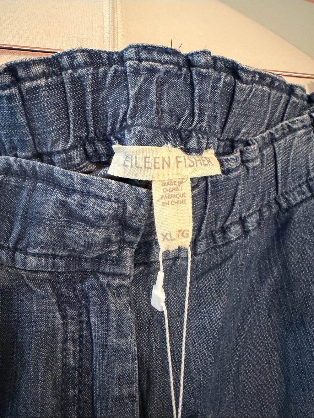NWT Eileen Fisher, Tencel Denim, Slouchy Tapered, Smocked Waist, Minimalist - Picture 3 of 10